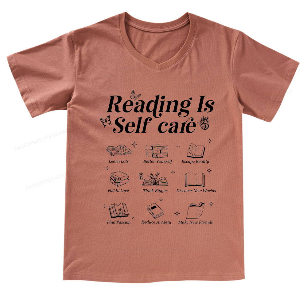 Pagewings Reading Is Self Care V-neck T-shirt
