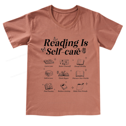 Pagewings Reading Is Self Care V-neck T-shirt