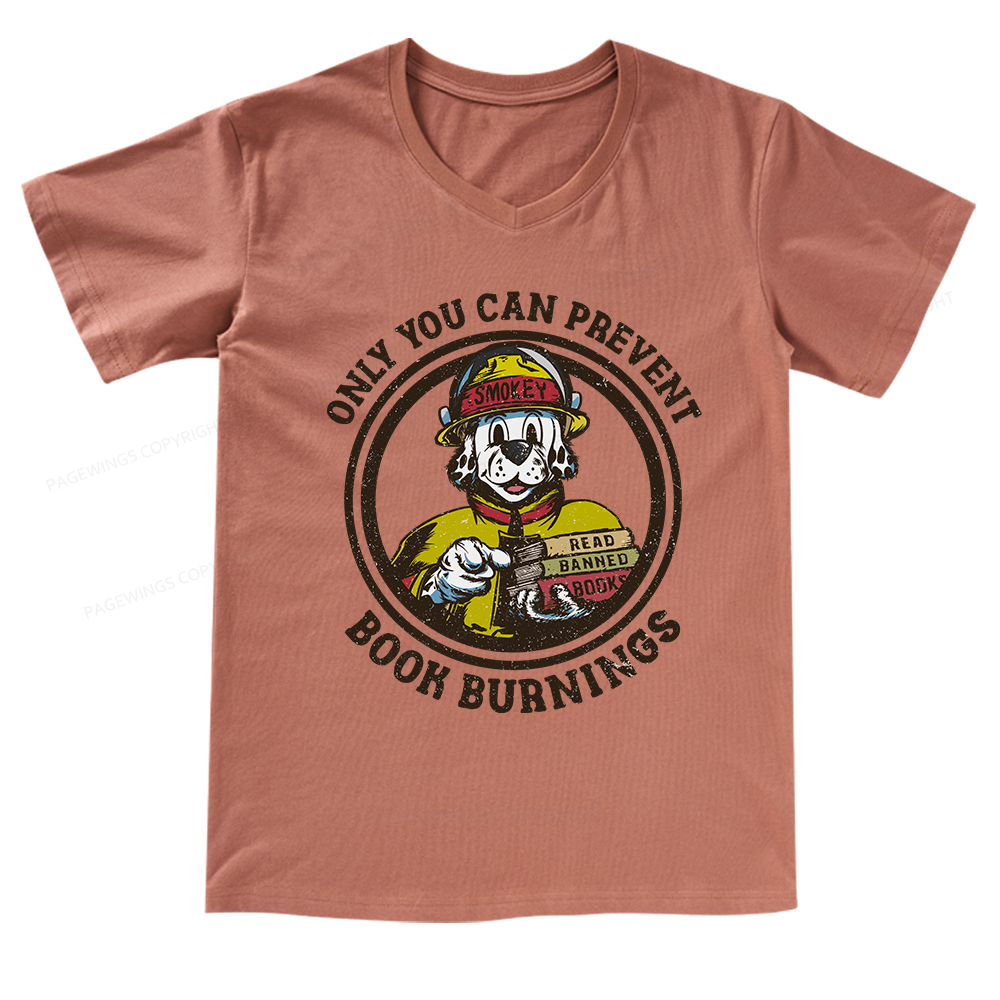 Pagewings Prevent Book Burnings V-neck T-shirt