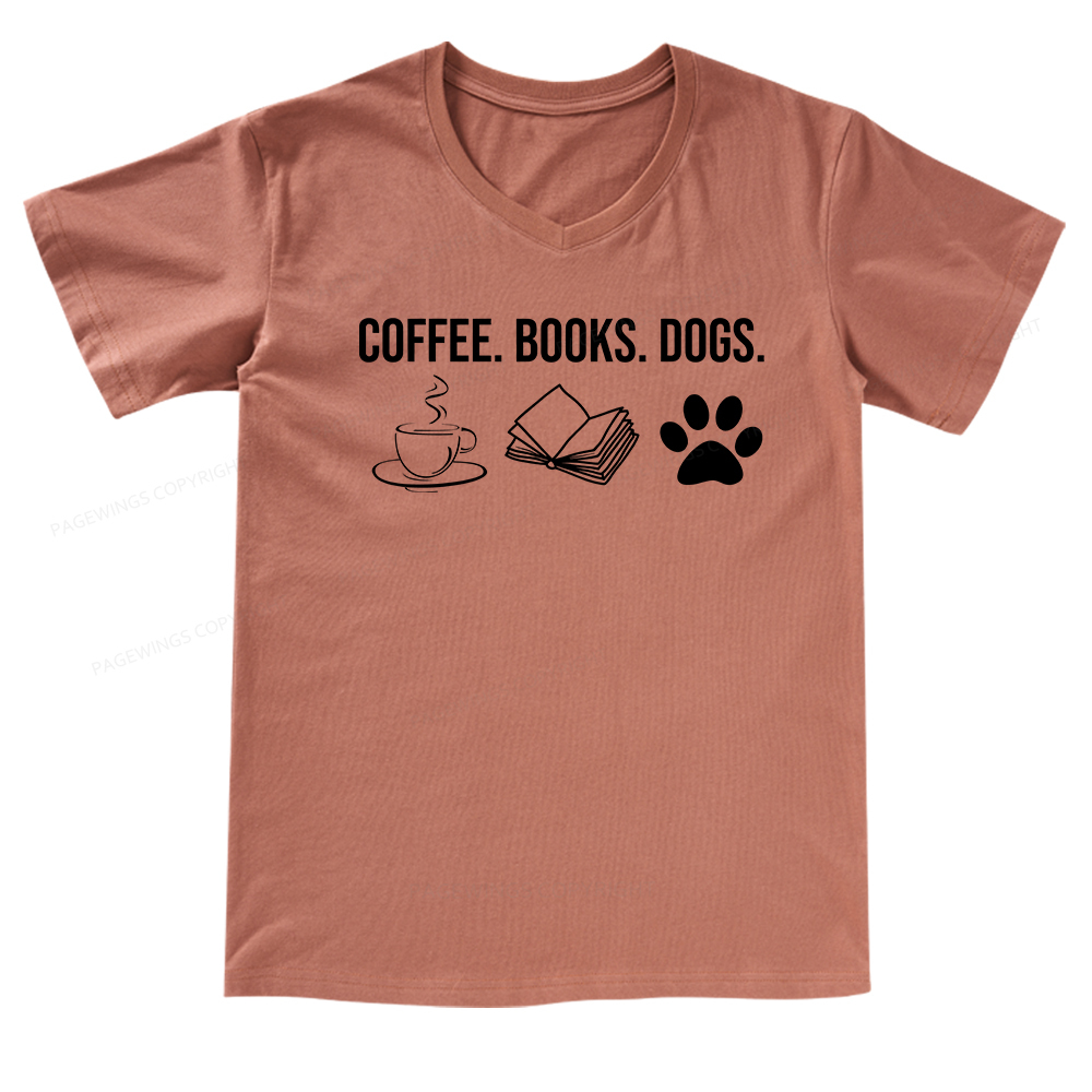 Pagewings Coffee Books and Dogs V-neck T-shirt