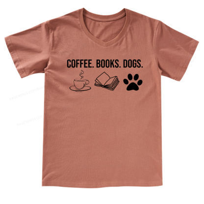 Pagewings Coffee Books and Dogs V-neck T-shirt