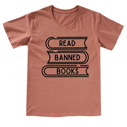 Pagewings Read Banned Books Stack V-neck T-shirt