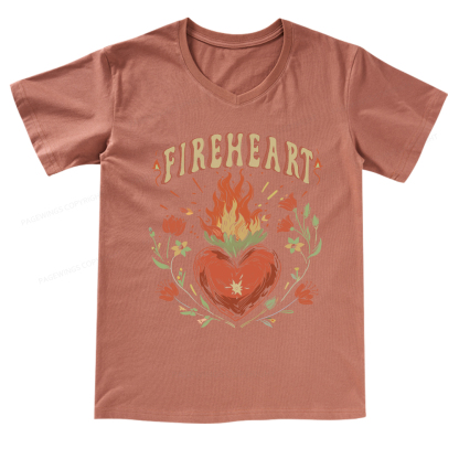 Pagewings Vintage Fire-heart Shirt  V-neck T-shirt