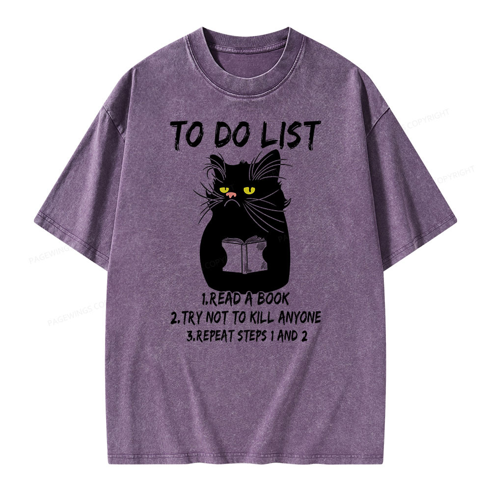 Pagewings Black Cat To Do List Unisex Washed T-shirt