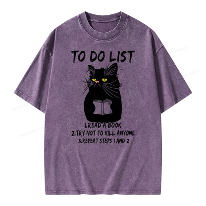 Pagewings Black Cat To Do List Unisex Washed T-shirt