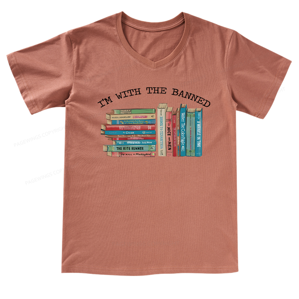 Pagewings I'm With The Banned Books V-neck T-shirt