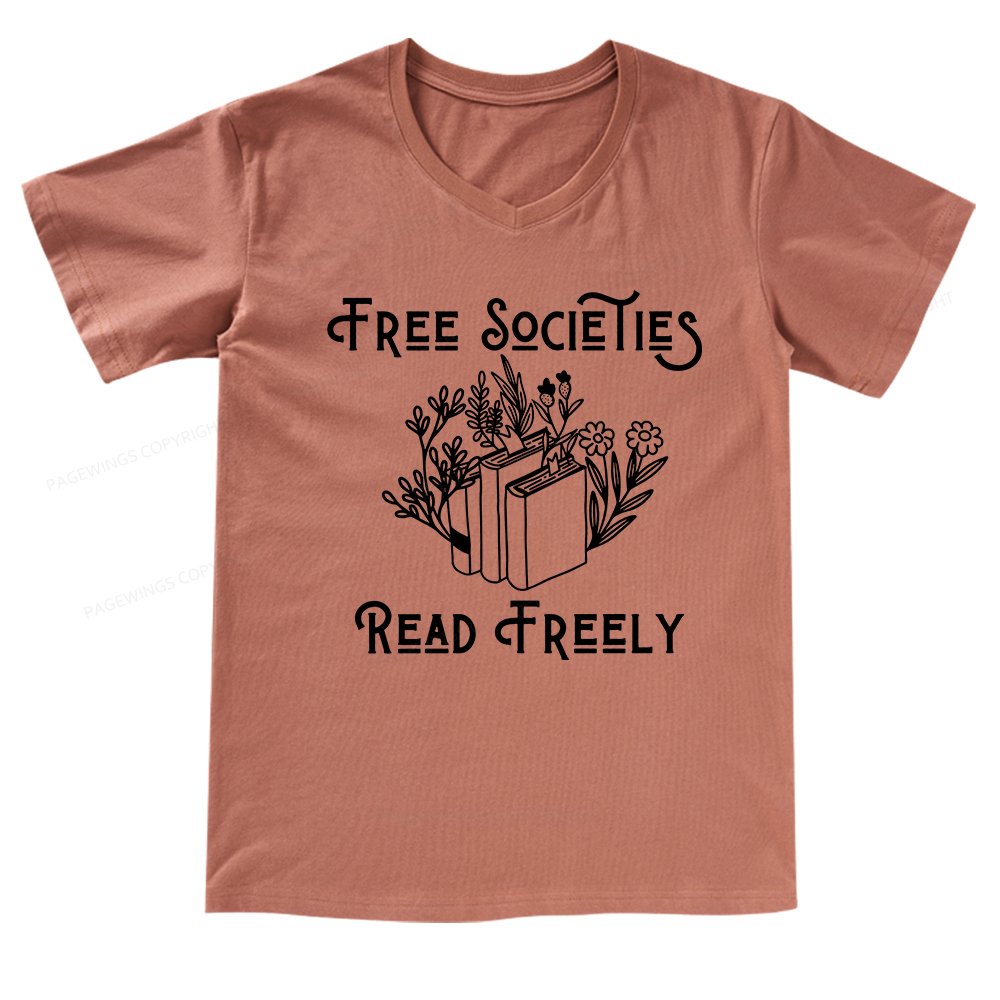 Pagewings Free Societies Read Freely V-neck T-shirt