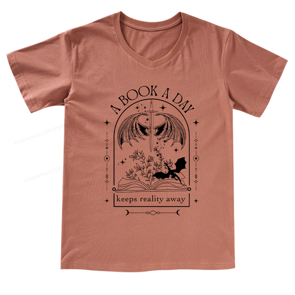 Pagewings A Book a Day Dragon V-neck T-shirt
