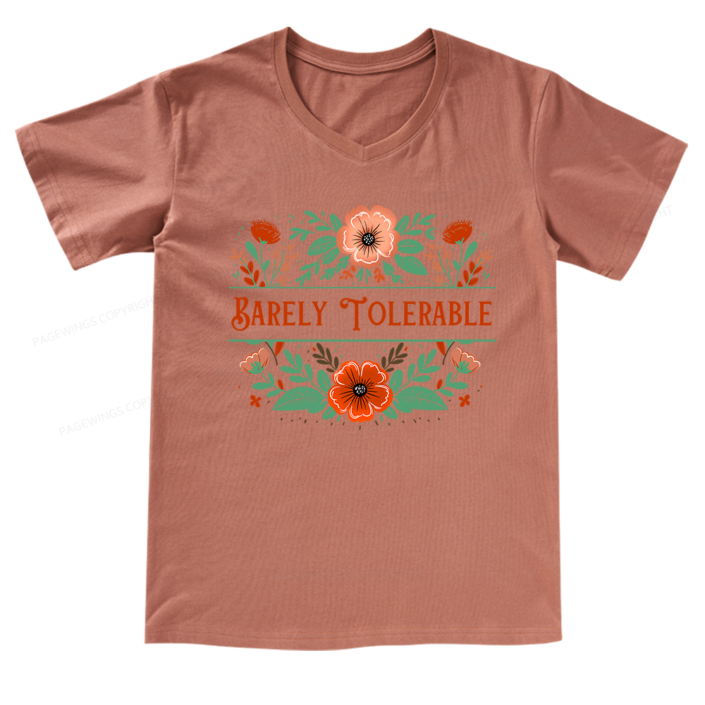 Pagewings Barely Tolerable Book Lover Bookish V-neck T-shirt
