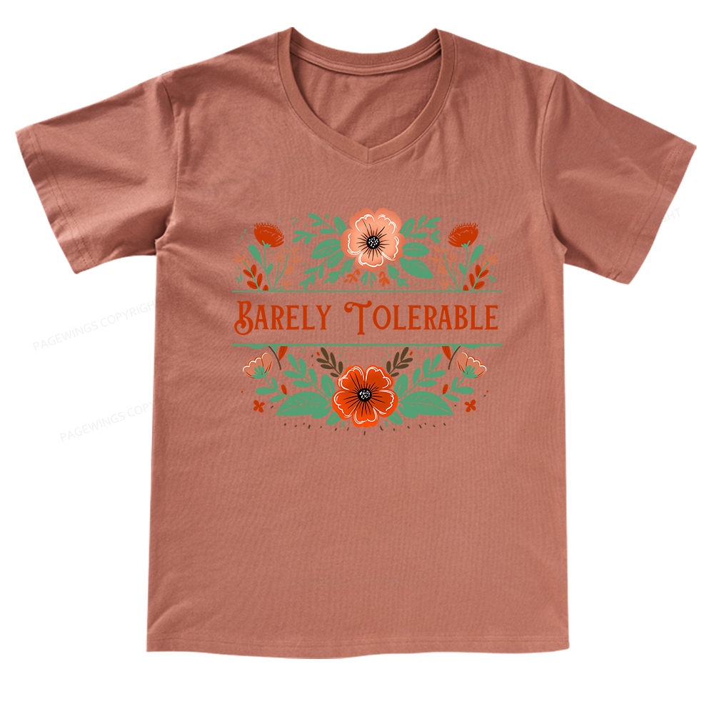 Pagewings Barely Tolerable Book Lover Bookish V-neck T-shirt
