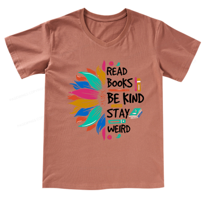 Pagewings Read Books Be Kind Stay Weird on Backpack V-neck T-shirt