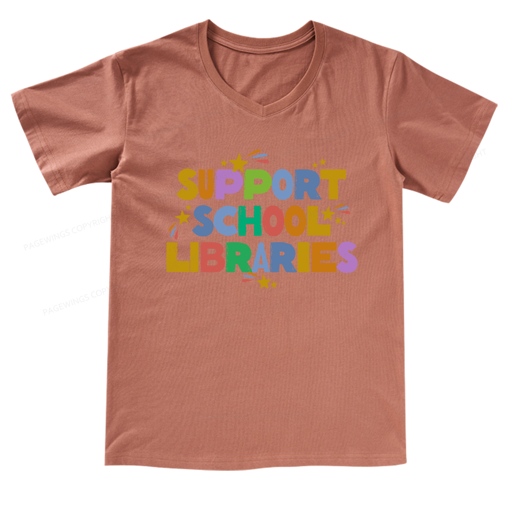 Pagewings Support School Libraries V-neck T-shirt