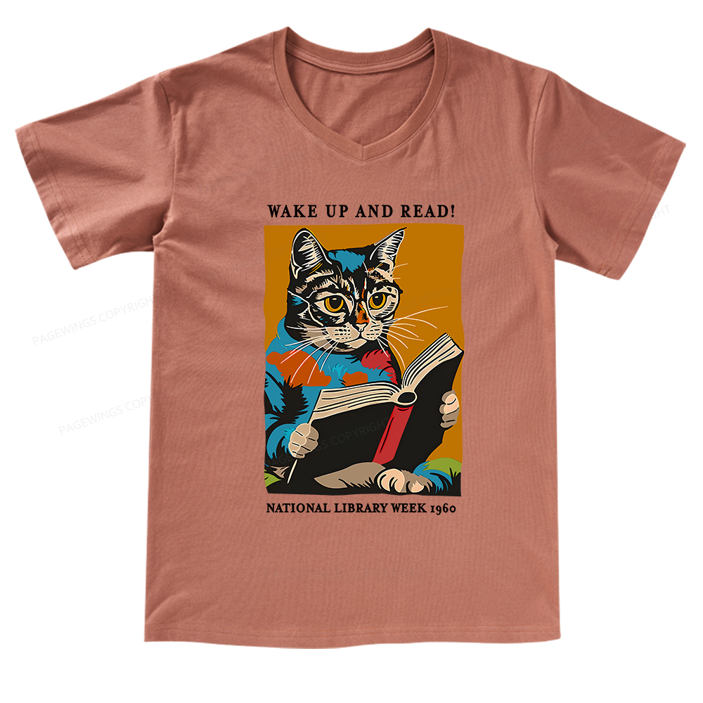 Pagewings Cat Reading Poster V-neck T-shirt