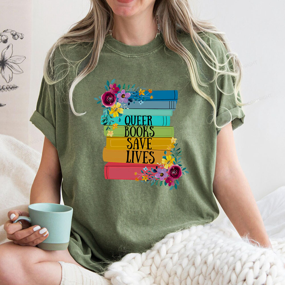 Pagewings Queer Books Save Lives Unisex Washed T-shirt