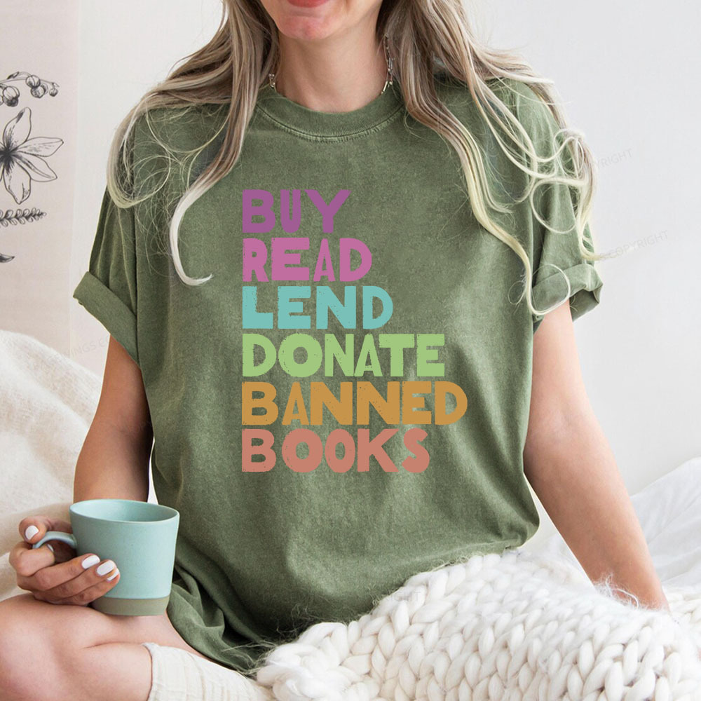 Pagewings Buy Read Lend Donate Banned Books Unisex Washed T-shirt