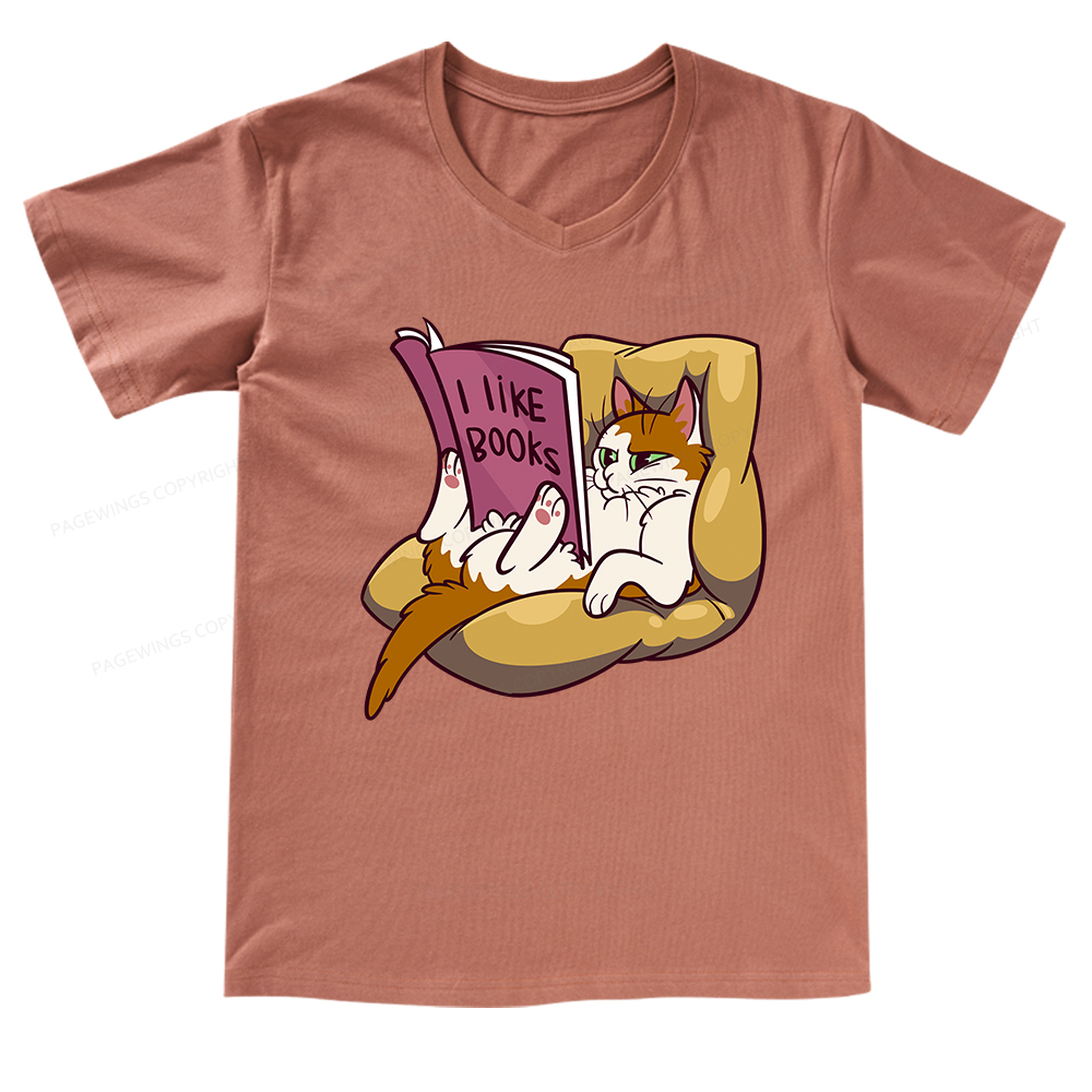 Pagewings A Cat That Likes Reading Books V-neck T-shirt