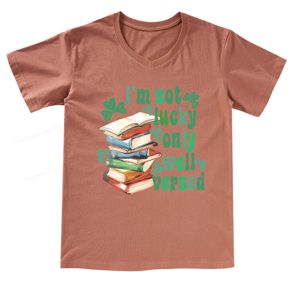 Pagewings St Patty Day Trendy Retro Book Shamrock V-neck T-shirt