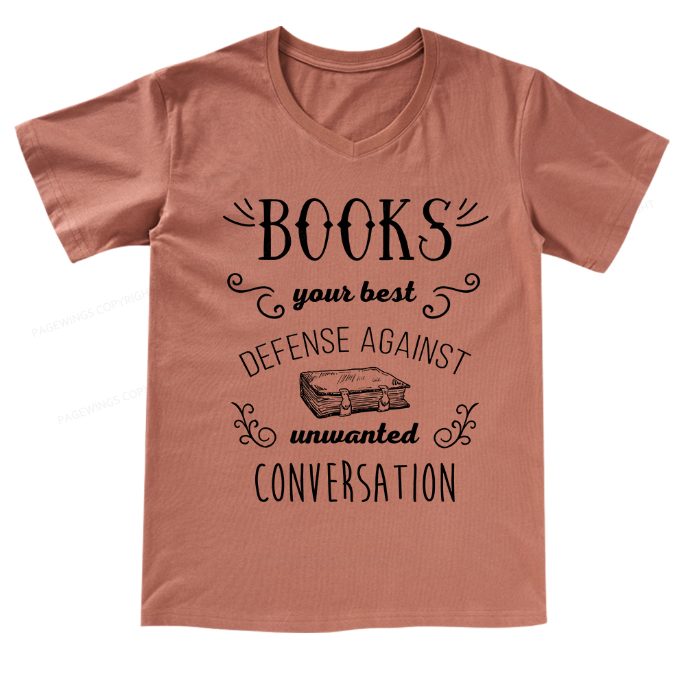 Pagewings Books your best defense Book Reading V-neck T-shirt