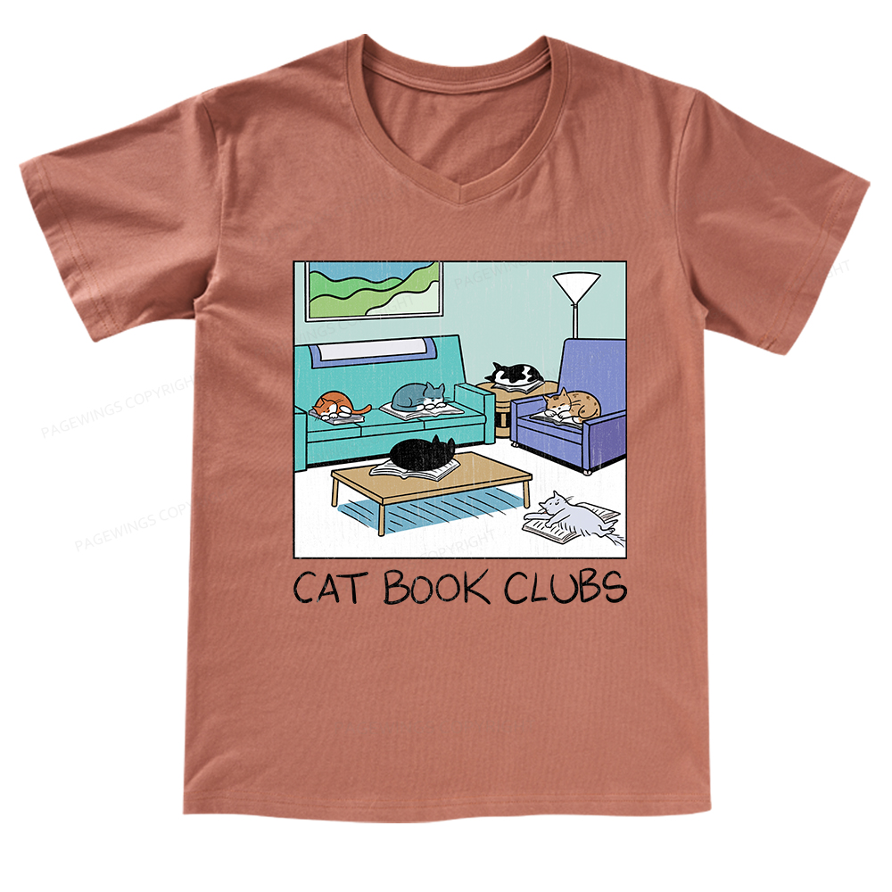 Pagewings Cat Book Clubs V-neck T-shirt