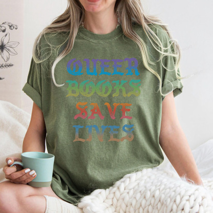 Pagewings Queer Books Save Lives Unisex Washed T-shirt