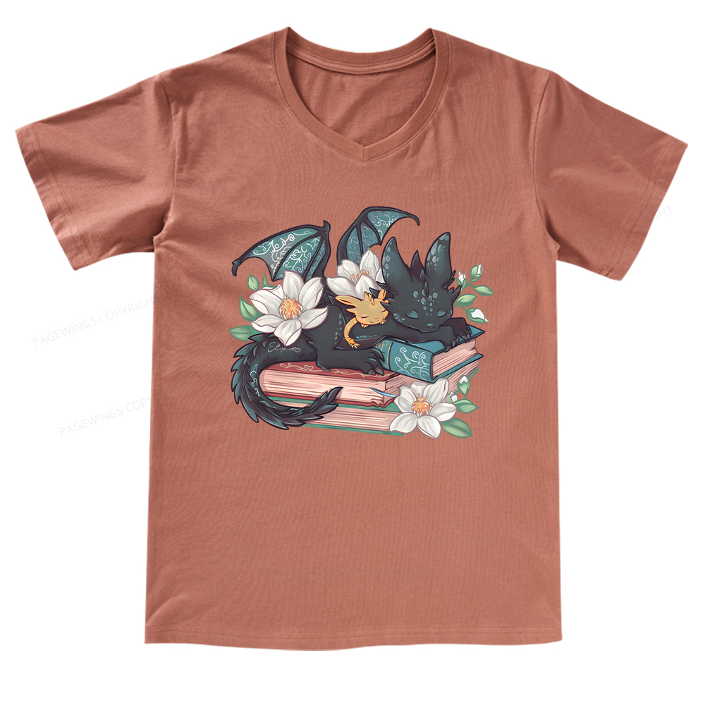 Pagewings Fantasy Book Dragon V-neck T-shirt