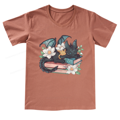 Pagewings Fantasy Book Dragon V-neck T-shirt