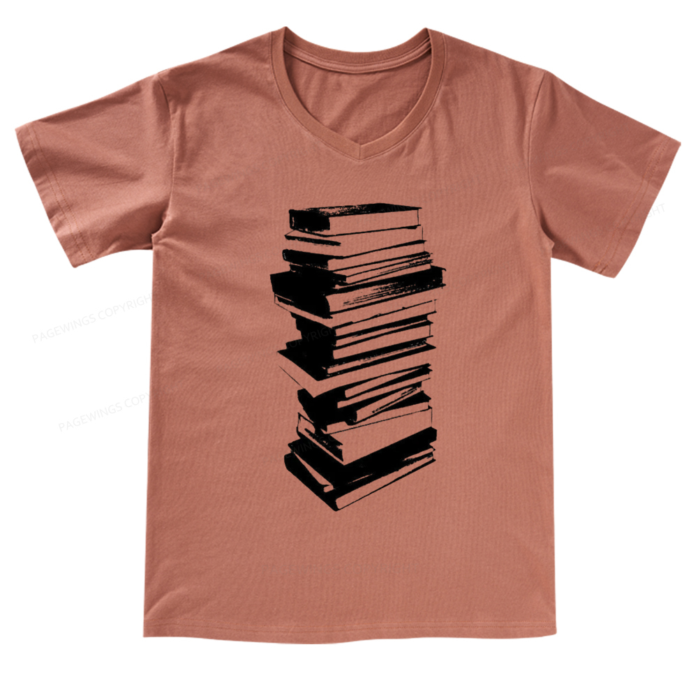 Pagewings Stack of Books V-neck T-shirt