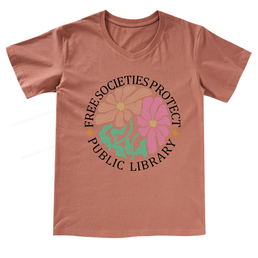 Pagewings Free Societies Protect Public Library V-neck T-shirt