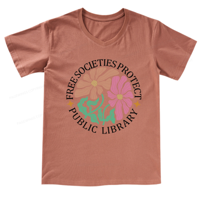 Pagewings Free Societies Protect Public Library V-neck T-shirt