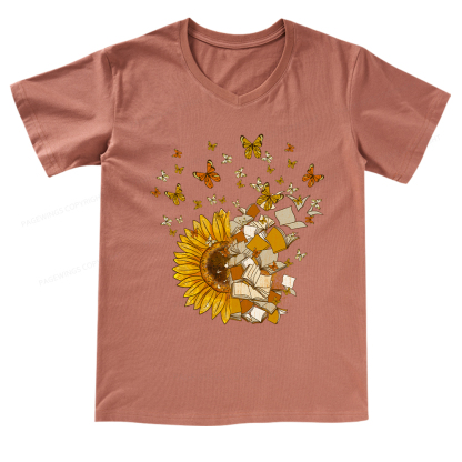 Pagewings Sunflower And Book Harmony V-neck T-shirt