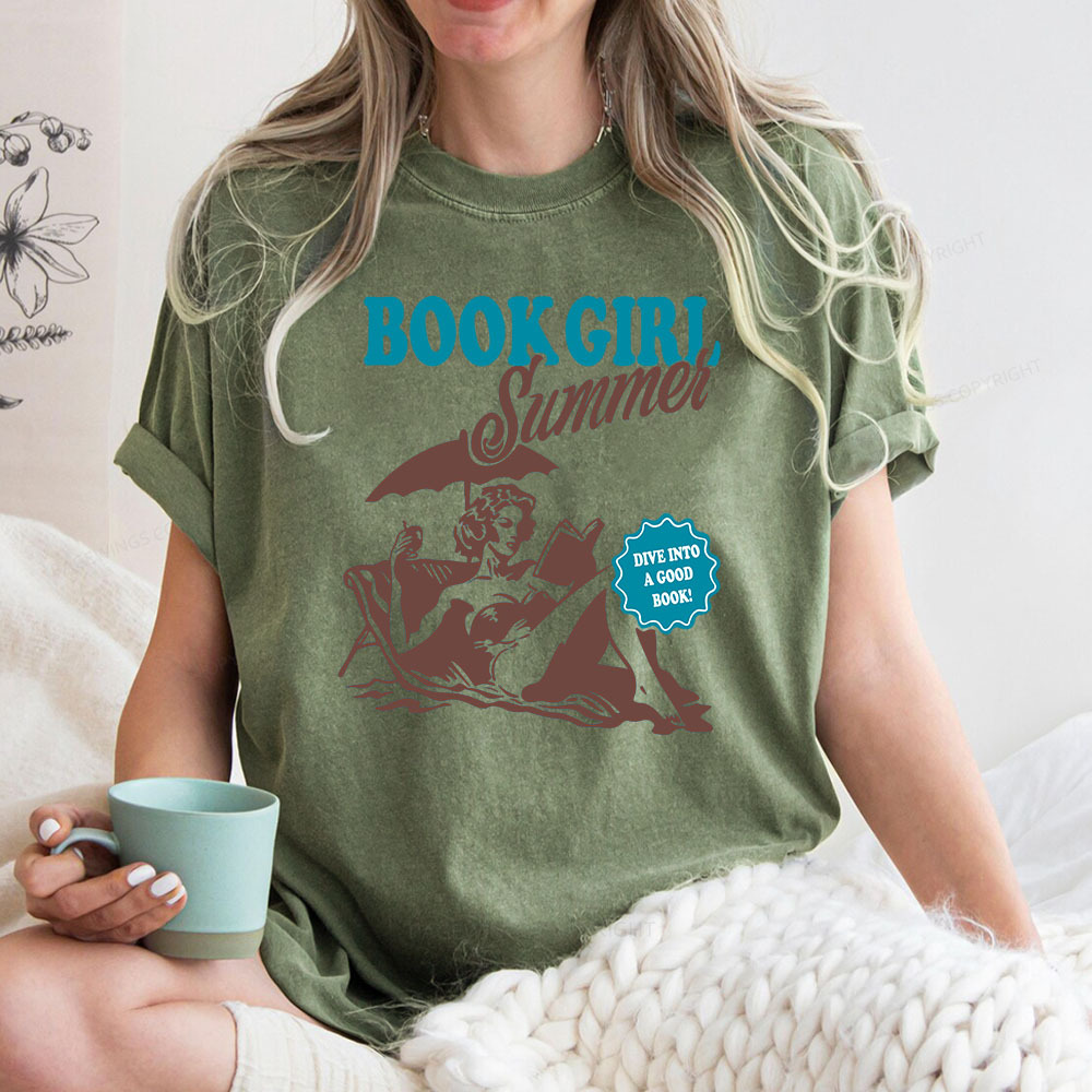 Pagewings Book Girl Summer Unisex Washed T-shirt