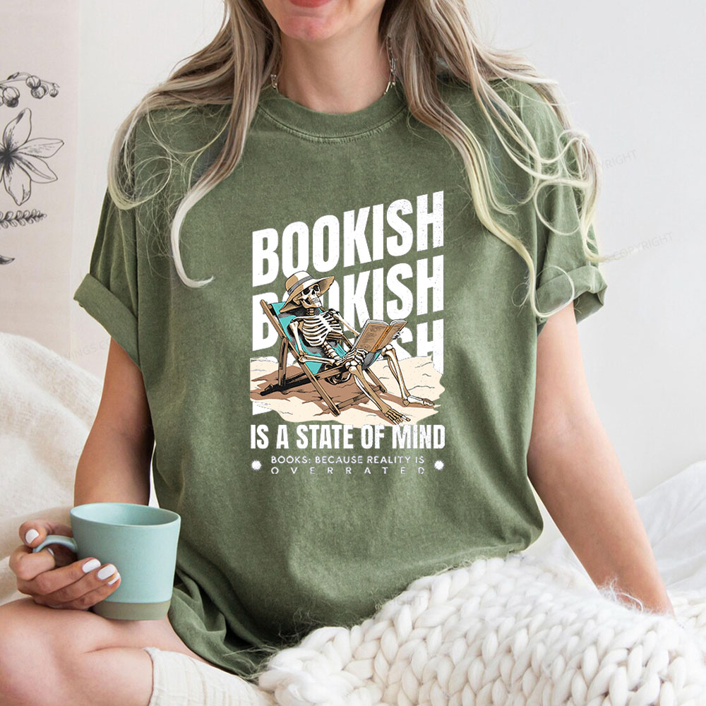 Pagewings Bookish Is A State Of Mind Unisex Washed T-shirt