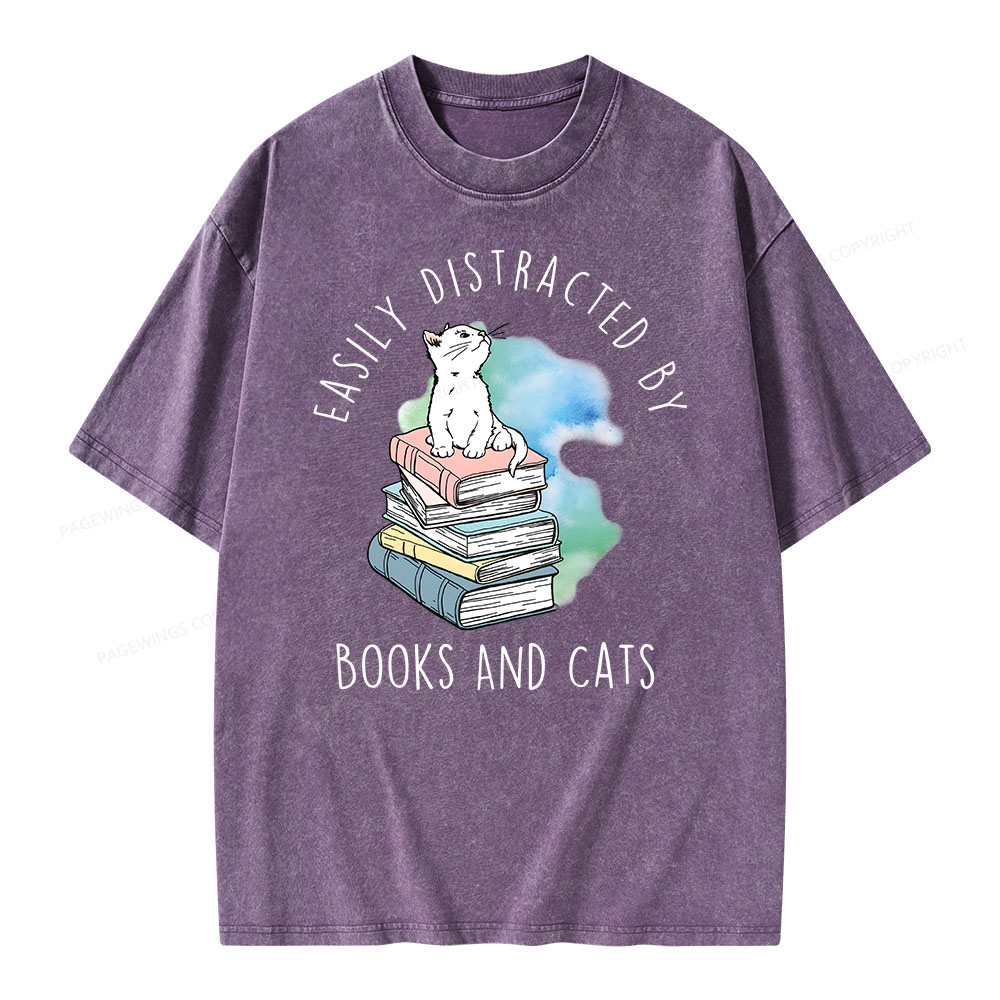 Pagewings Cute Cat On Top Book Stock Unisex Washed T-shirt