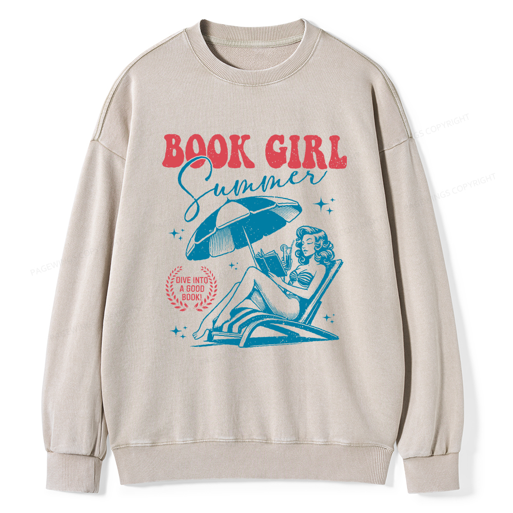 Pagewings Book Girl Summer Unisex Washed Sweatshirt