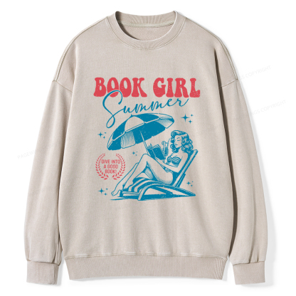 Pagewings Book Girl Summer Unisex Washed Sweatshirt