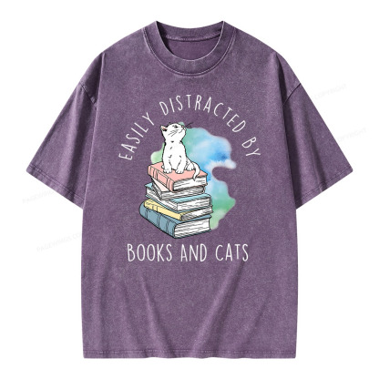 Pagewings Cute Cat On Top Book Stock Unisex Washed T-shirt