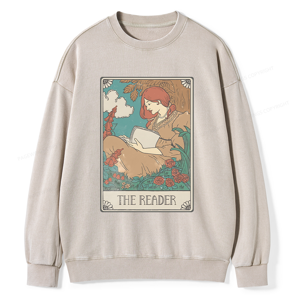 Pagewings Bookish Tarot Card Comfort Colors Unisex Washed Sweatshirt
