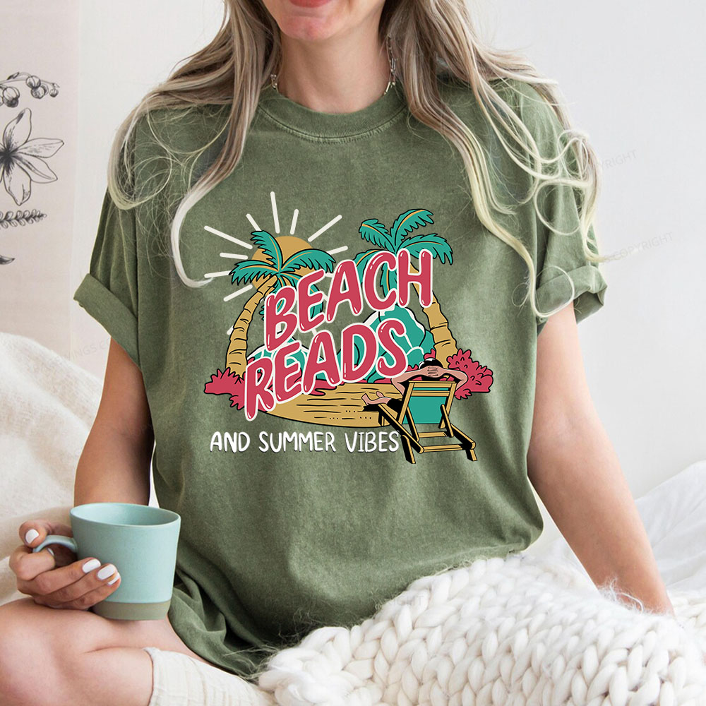 Pagewings Beach Reads And Summer Vibes Unisex Washed T-shirt