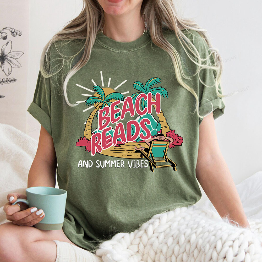 Pagewings Beach Reads And Summer Vibes Unisex Washed T-shirt