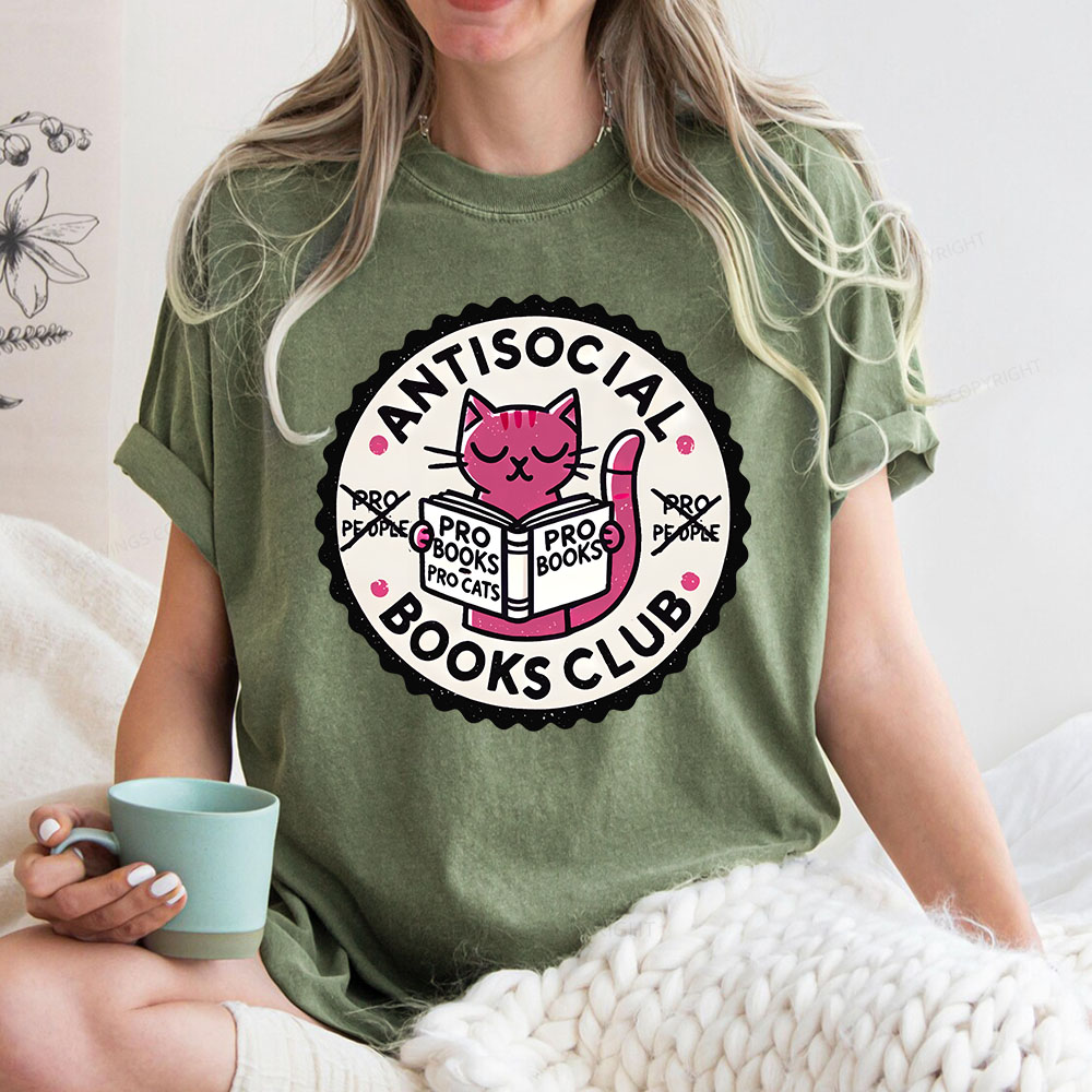 Pagewings Antisocial Books Club Unisex Washed T-shirt