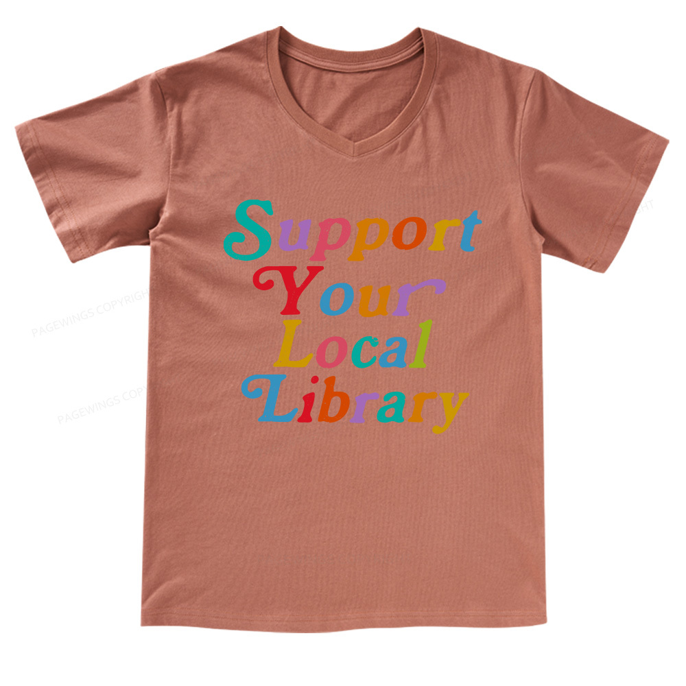 Pagewings Support Your Local Library V-neck T-shirt