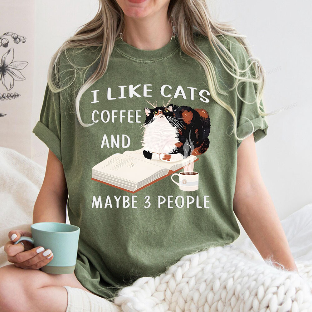 Pagewings I Like Cats Coffee And Maybe 3 People Unisex Washed T-shirt
