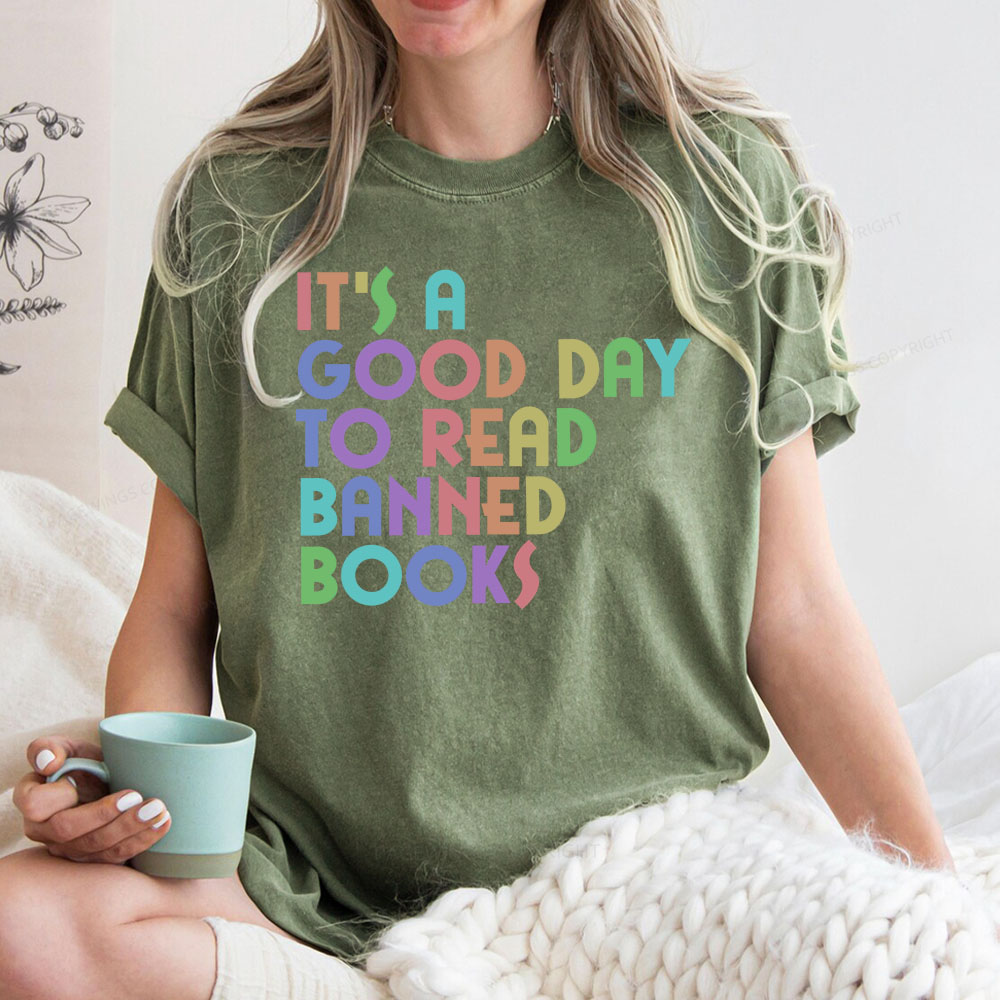 Pagewings It's A Good Day To Read Banned Books Unisex Washed T-shirt