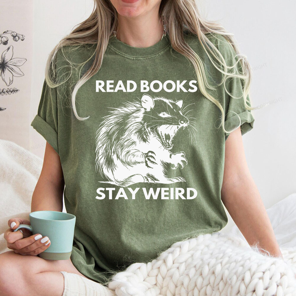 Pagewings Read Books Stay Weird Unisex Washed T-shirt