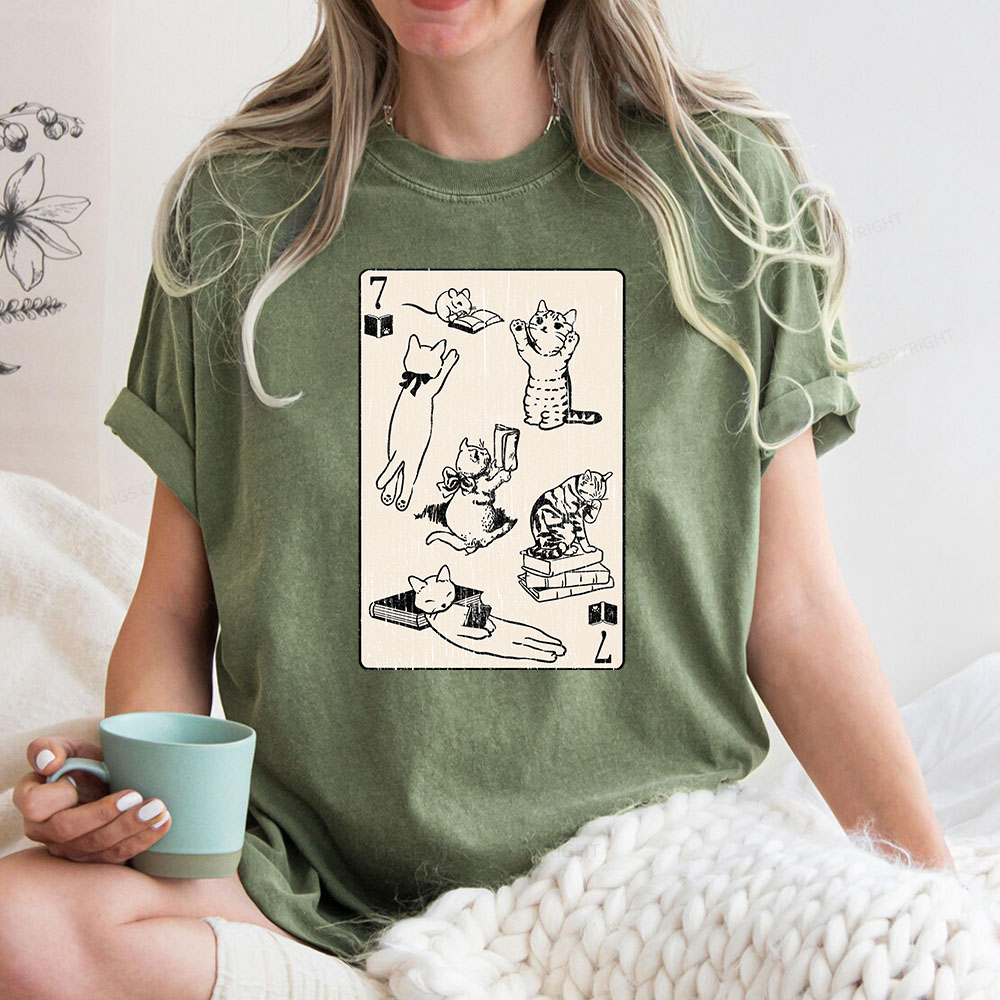 Pagewings Cats And Mouse Live In Peace With Books Unisex Washed T-shirt
