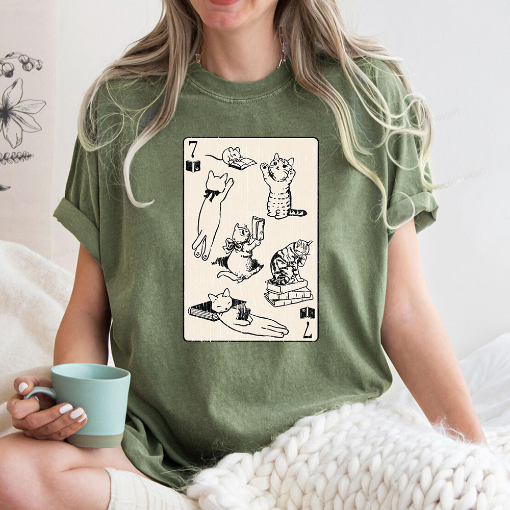 Pagewings Cats And Mouse Live In Peace With Books Unisex Washed T-shirt