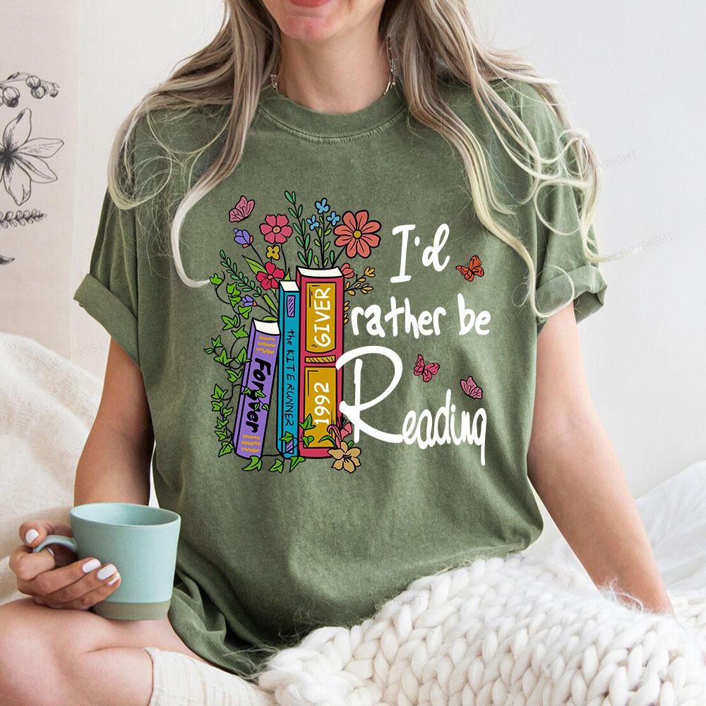 Pagewings I'd Rather Be Reading Unisex Washed T-shirt
