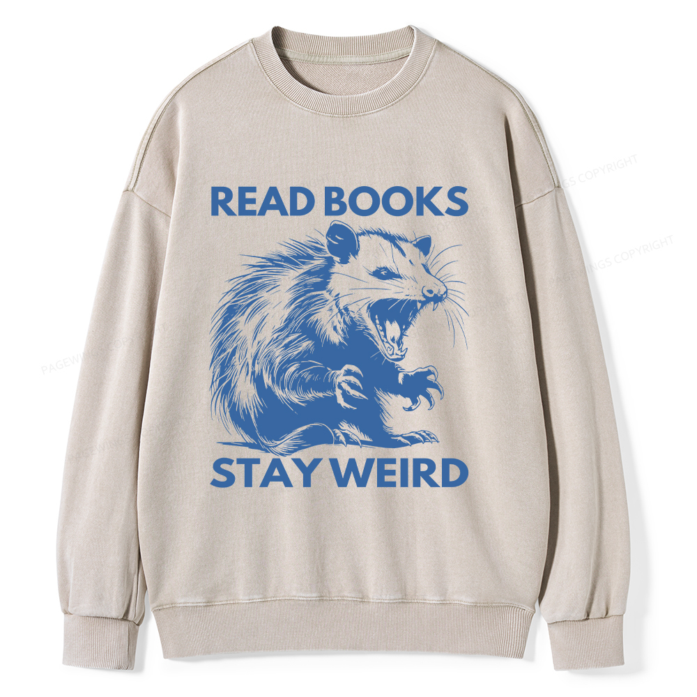 Pagewings Read Books Stay Weird Unisex Washed Sweatshirt