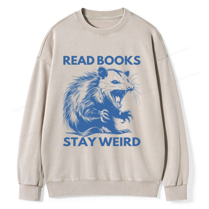 Pagewings Read Books Stay Weird Unisex Washed Sweatshirt
