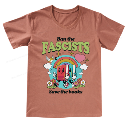 Pagewings Ban the Fascists Save the Books V-neck T-shirt
